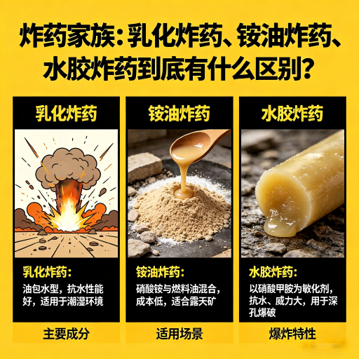 海勃湾炸药家族：乳化炸药、铵油炸药、水胶炸药到底有什么区别？